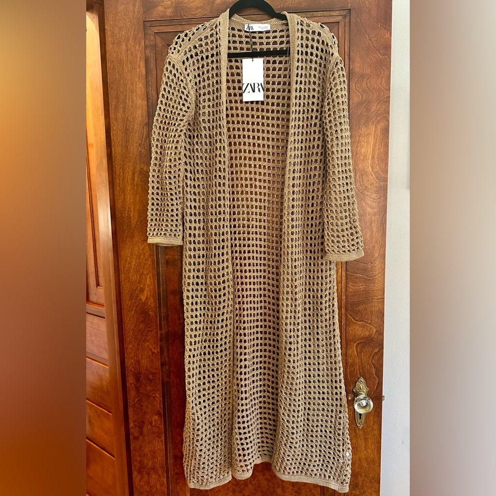 ZARA Gold Metallic Crochet Duster/Coverup